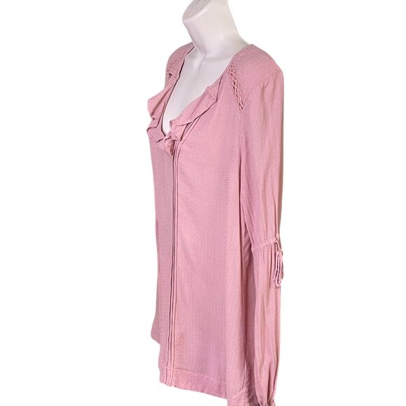 Free People Pink Boho Blouse Top Ruffle Collar Draw String Mid Sleeve Size XS u - Picture 6 of 14